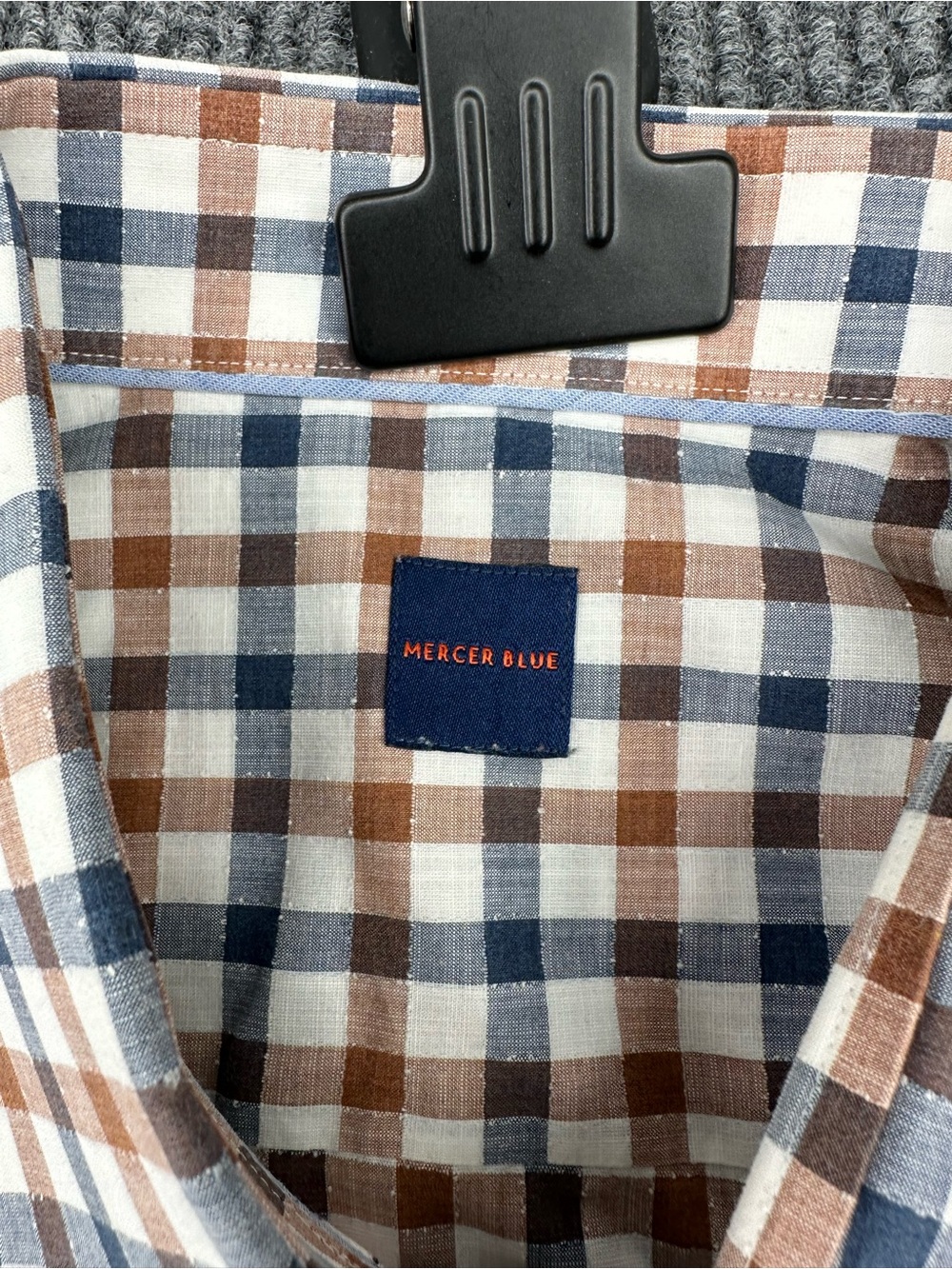 Men's Casual Check Button-Down Shirt - Blue & Brown - Picture 2 of 5